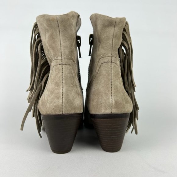 Sam Edelman Louie Taupe Fringe Suede Western Ankle Boot 6 - Picture 4 of 16